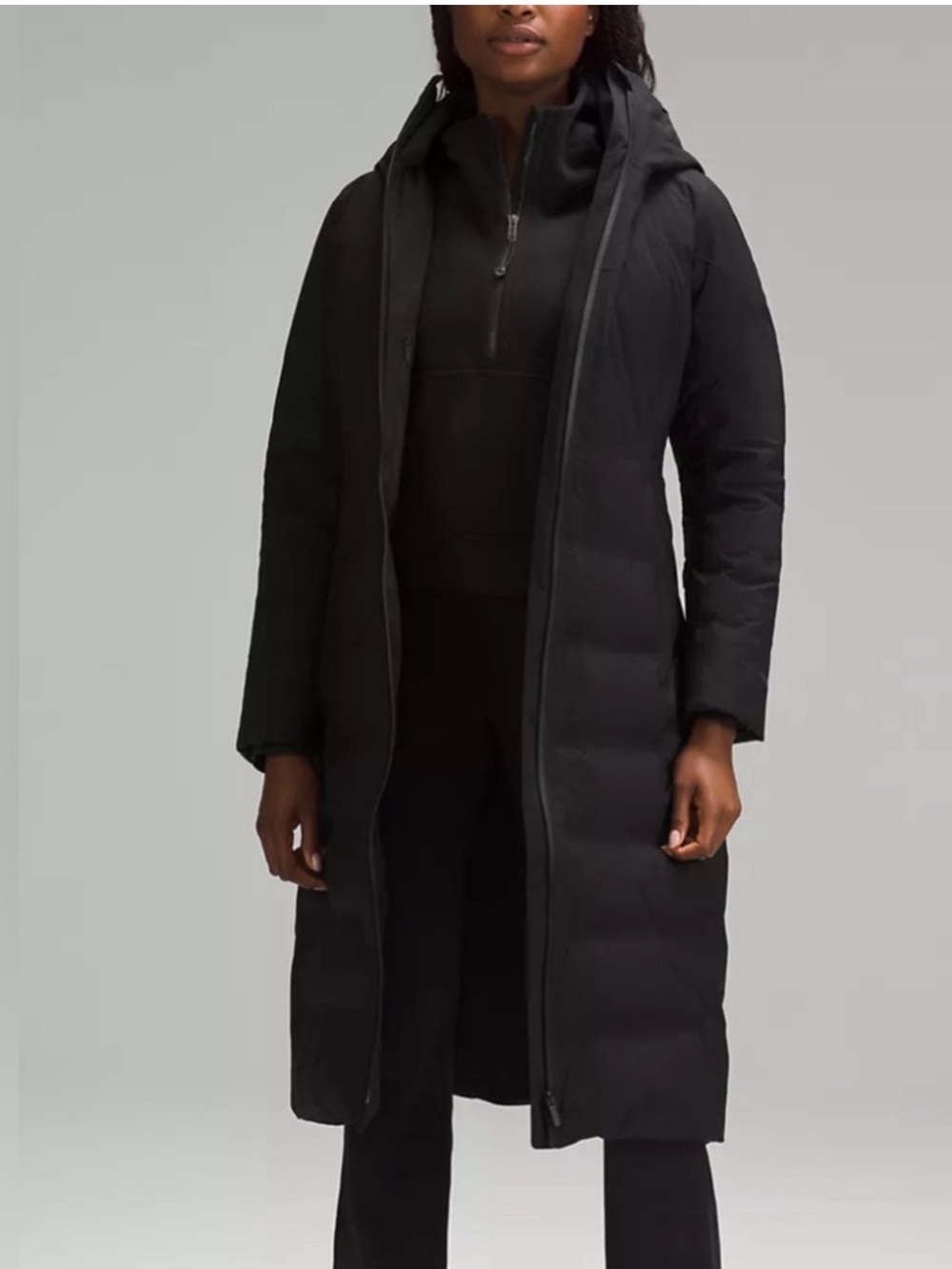 lululemon athletica Black Long Hooded Puffer Coat